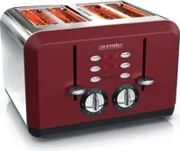 Arendo Toaster, 4 kurze Schlitze, für 4 Scheiben, 1630 W, Automatik, Edelstahl, Wärmeisolierendes Doppelwandgehäuse, rot