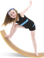 GOPLUS Balance Board Kinder, 90x30x16,5cm Balancierbrett aus Bambus bis 150kg belastbar, Wackelboard zum Üben des Gleichgewicht, Kurviges Board für Kinder & Erwachsene, Natur