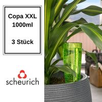 Scheurich Wasserspender Copa XXL | 3x Grün | 1000 ml Füllmenge | Bewässerungskugel klein mit Ton Fuß | Wasserspender Pflanzen und Blumen Terrakotta Stiel