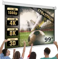 Jago® Leinwand Beamer - 1:1, 4:3, 16:9, HD 4K 3D, Rollo  - Beamerleinwand, Projector Screen, Projektionsleinwand, Heimkino (178x178 cm - 99")