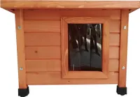 Outdoor Katzenhaus Katzenhöle Katzenhütte mit Schwingtür aus Lamellen 68,5 x 54 x 51,5 cm braun