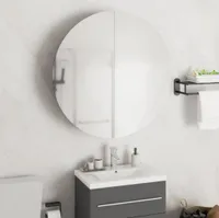 vidaXL Szafka łazienkowa z okrągłym lustrem i LED czarna 54x54x17,5cm