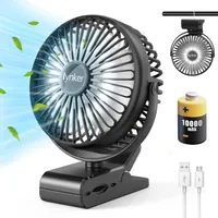 Mini USB-Ventilator, Tischventilator, Clip Ventilator, Handventilator, 10000 mAh Camping Ventilator mit LED-Licht, 360° Drehung, 3 Geschwindigkeiten
