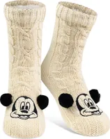 Disney Mickey Mouse Hüttensocken - Strick Haussocken mit Ohren und Sherpa Futter für Damen Kuschelsocken Flauschige Wintersocken warme Frauen Socken OneSize Weiß, Größe:38-43