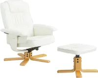 Relaxsessel CHARLY mit Hocker, schöner Drehsessel mit Kunstleder in weiß, praktischer Polstersessel mit Seitentasche