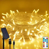 Solar Lichterkette 30M 200 LEDs Warmweiß 8 Lichtmodi mit Fernbedienung und USB Innen Außen Deko für Garten Weihnachten Hochzeit