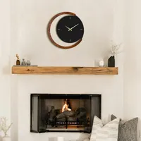 Opviq, Etta- ATP1514, Schwarz,,Nussbaumfarbe, Wanduhren, 68 x 44 cm, 100% Stahl (Dicke: 1