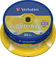 Verbatim 43489 1x25 Verbatim DVD+RW 4,7GB 4x Speed, srebrny matowy