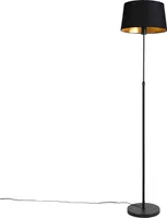 QAZQA - Klassisch I Antik Stehleuchte I Stehlampe I Standleuchte I Lampe I Leuchte schwarz mit schwarzem Schirm 35 cm verstellbar - Parte I Wohnzimmer I Schlafzimmer - Baumwolle Zylinder I Länglich I