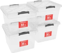 ATHLON TOOLS 4x 32 L Aufbewahrungsboxen mit Deckel, lebensmittelecht - Verschlussclips - 100% Neumaterial Plastik-Box transparent