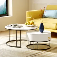 okwish Couchtisch 2er Set Satztisch Rund Beistelltisch Kaffeetisch Wohnzimmertisch Sofatisch aus Schiefer