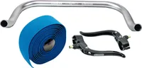 Bullhorn Fixie Lenker Silber 400mm mit Bremshebel & blauem Lenkerband