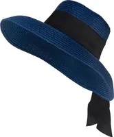styleBREAKER Damen Sonnenhut mit breitem Schwarzem Zierband, breite Krempe, Strohhut, Papierstroh Hut 04025036