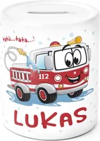 Kinder Spardose mit Namen personalisierbar Feuerwehr-Auto Sparschwein Keramik SpecialMe® weiß unisize
