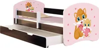 ACMA Jugendbett Kinderbett Junior-Bett Komplett-Set mit Matratze Lattenrost und Rausfallschutz Wenge 33 Miezekatzen 180x80 + Bettkasten