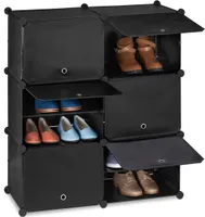 relaxdays Schwarzer Schuhschrank mit 12 Fächern