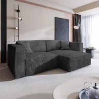 Masseno Ecksofa NERIO P mit Schlaffunktion L-Form, Sofa mit Bettkasten, Wohnzimmersofa, Couch, Soffa, Bettsofa, Couchgarnitur- Graphitfarben, POSO 34