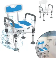 XMTECH sprchovacia stolička, stolička do vane s hygienickým výrezom, sprchovacia stolička pre seniorov, sprchovacia stolička s opierkami rúk a chrbta, výškovo nastaviteľná stolička do vane, do 200 kg, pre seniorov, tehotné ženy, osoby so zdravotným postihnutím