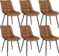 WOLTU 6 x Esszimmerstühle 6er Set Esszimmerstuhl Küchenstuhl Polsterstuhl Design Stuhl mit Rückenlehne, mit Sitzfläche aus Kunstleder, Gestell aus Metall, Hellbraun