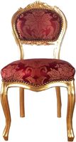 Casa Padrino Barock Damen Stuhl Bordeauxrot Muster / Gold 40 x 44 x H. 83 cm - Handgefertigter Schminktisch Stuhl mit edlem Satinstoff - Barock Möbel