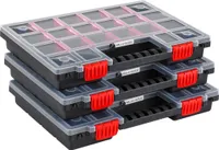 3er Set Sortimentskasten Sortierkasten Kleinteilemazagin Sortierbox Trennstege Transparenter Deckel Verschließbar Stapelbar Kunststoff 34,4 x 24,9 x 5 cm
