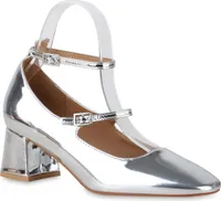 VAN HILL Damen Mary Janes Pumps Klassische Eckige Absatz-Schuhe 841164, Farbe: Silber, Größe: 38