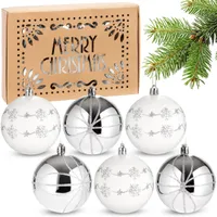 BRUBAKER 6er Set Weihnachtskugeln - 8 cm Christbaumkugeln Bruchsicher - Weihnachtsdeko Christbaumschmuck Baumkugeln - handbemalte, Weiß und Silber