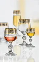 Rotweingläser Weingläser Claudia Exclusive Kristallglas Weinglas 230 ml Gold Platin 6er Set Bohemia Crystalex