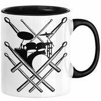 Drummer Schlagzeug-Spieler Geschenk Tasse Geschenkidee Kaffee-Becher Schlagzeuger Schlagzeug Stick (Schwarz)