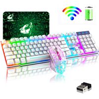 2,4 G LED Gaming Mechanisch Tastatur Maus Kabellos USB Set Wiederaufladbar(Weiß)
