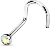 viva-adorno 1,0mm Nasenstecker gebogen Zirkonia Kristall Strass Nasen Piercing Spirale Stud Nasenring Z325 Farbe Regenbogen Klar