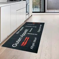 Küchenläufer in schwarz mit Gelrücken und weiß-rotem Schriftzug Größe - 80 x 150 cm