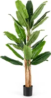 COSTWAY Sztuczne drzewo bananowe 195 cm w doniczce, bananowiec z 27 liśćmi i naturalnym pniem, sztuczne drzewo sztuczna roślina zielona