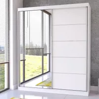 Schwebetürenschrank Kleiderschrank Schrank 183 cm Weiss/Weiss mit Spiegel Bella 03