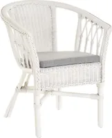 KRINES HOME Stapelbarer Rattan-Sessel/ Stuhl aus Natur-Rattan inkl. Polster in der Farbe Weiß