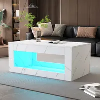 okwish Couchtisch Wohnzimmertisch Rechteckig, LED-Hochglanz Beistelltisch Sofatisch für Schlafzimmer, Wohnzimmertische mit Stauraum fürs Wohnzimmer, Beistelltisch mit Marmordruck, Weiß