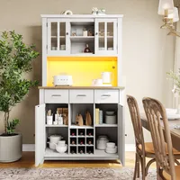 Odikalo Hochschrank Sideboard Kommode Küchenschrank Vitrinen Schublade Vorratsschrank LED Weiss
