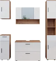 Vicco Badmöbel-Set Irma, 5 Teile, Eiche/Weiß Hochglanz