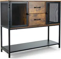 KOMFOTTEU Küchenschrank Sideboard Industrie, Buffetschrank mit Metallgittertüren Schubladen Regalen, Beistellschrank Küchenkommode Holz, Konsolentisch Aufbewahrungsschrank 100x35x85 cm