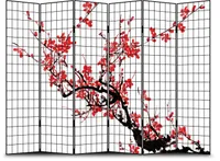 Fine Asianliving Paravent Japanisch Raumteiler B240xH180cm 6-teilig Kirschblüten Schwarz