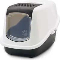 Moderne Katzentoilette Katzenklo Haubentoilette NESTOR weiss-schwarz 56 x 39 x 38,5 cm