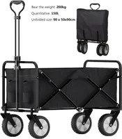 Bollerwagen Faltbar Offroad Schwarz 200 Kg, Klappbar Transportwagen 360 ° Faltbollerwagen Belastbar Bis, Klappbollerwagen Für Strand, Garten, Einkäufe