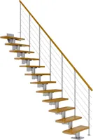Dolle Mittelholmtreppe Cork Eiche, lackiert Gerade 75 cm breit für GH 278 – 337 cm UK Metall Perlgrau mit Geländer