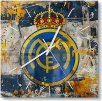 DEQORI Glasuhr 30x30 cm Modern 'Wappen Real Madrid' Wanduhr Glas Uhr Design leise Küchenuhr