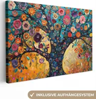 MuchoWow® - Leinwandbilder - Baum - Lebensbaum - Farbenfroh - Blumen - Modern, Wandbild, Wanddeko Bilder Wohnzimmer, 120x80 cm