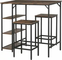 Homcom HOMCOM Bartisch-Set, Bartisch mit 2 Barhockern 3-teilig Platzset mit Ablagen Stahl 835-338