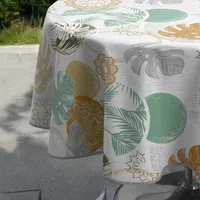 Pflegeleichte runde Tischdecke Ø 160 cm TROPISCHE BLÄTTER für Küche & Balkon & Garten Schmutzabweisend