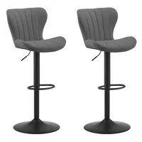 CLIPOP 2er Set höhenverstellbarer Hocker, 360°Drehstuhl mit Rückenlehne Fußstütze Barstuhl aus Samt,Grau