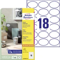 Avery Zweckform L6024REV-25 Ovale Etiketten, ablösbar, A4, 63,5 x 42,3 mm, 25 Bogen/450 Etiketten, weiß