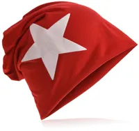 Beanie Muetze Weiss Stern Rot
